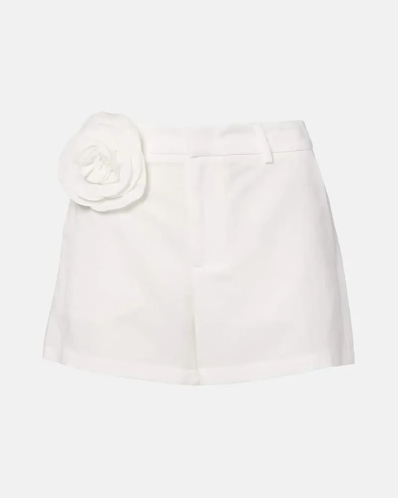Blumarine Shorts in gabardine con applicazione floreale Bianco
