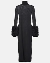 Alaïa Alaïa Abito midi in lana vergine con pelliccia sintetica Nero