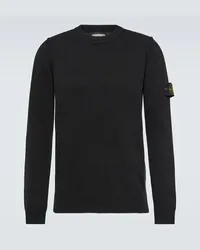 Stone Island Pullover Compass in misto lana Nero