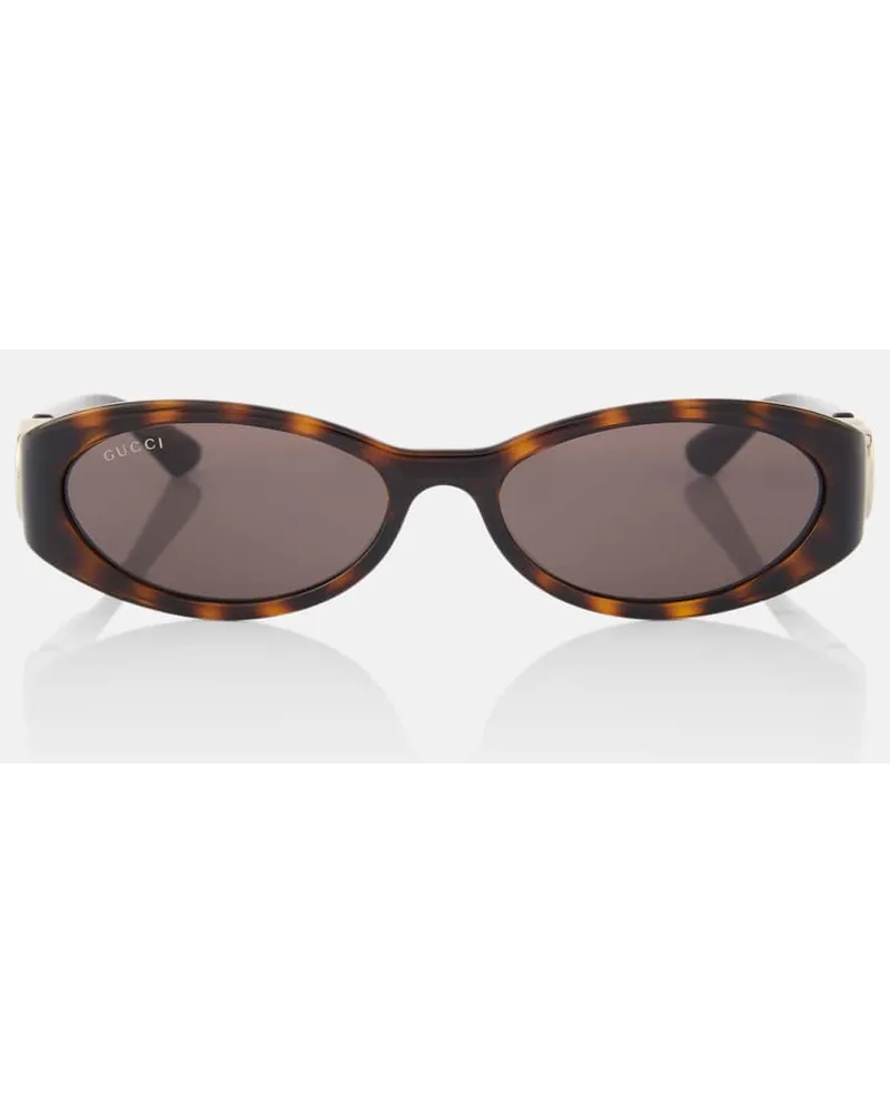 Gucci Occhiali da sole Interlocking G ovali Marrone