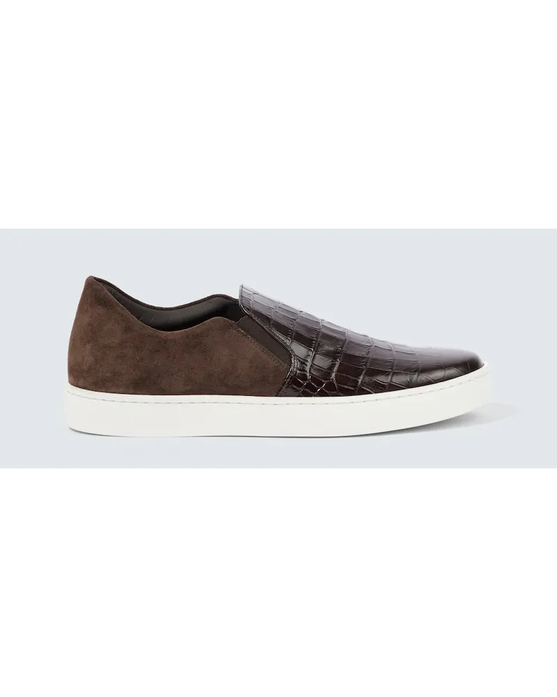 Manolo Blahnik Slip-on Nadores in pelle stampata Marrone