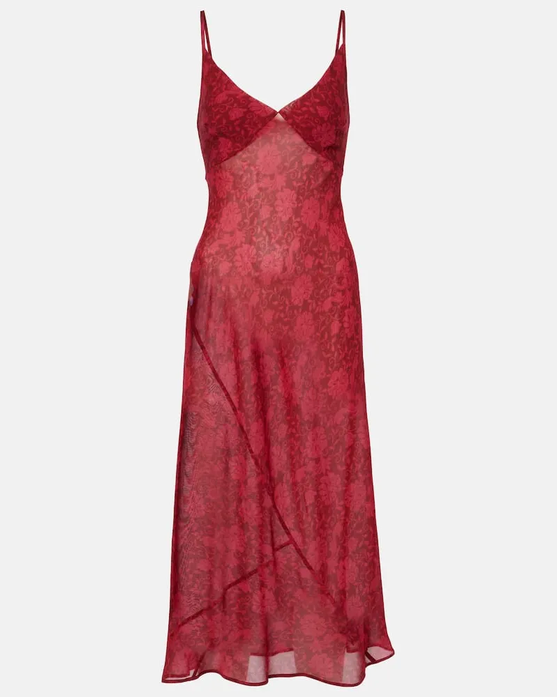 Dries van Noten Abito sottoveste con stampa floreale Rosso