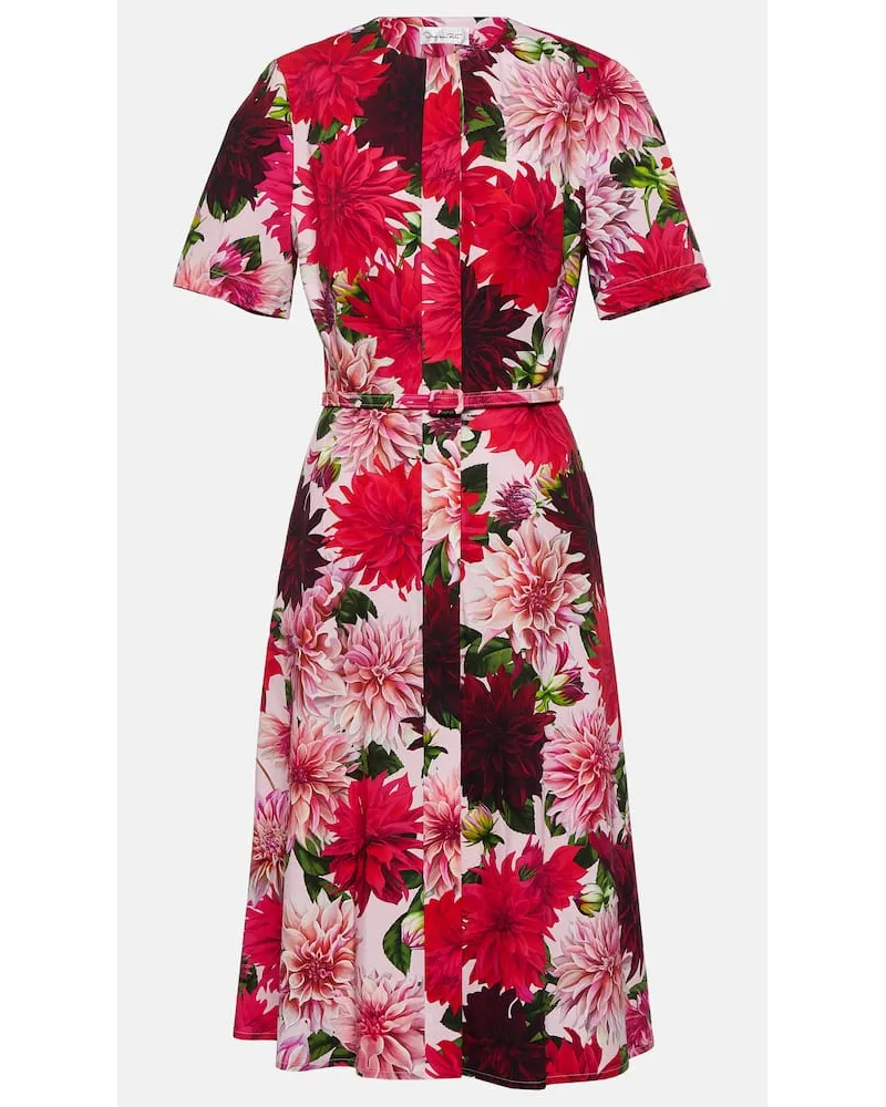 Oscar de la Renta Abito midi in popeline di misto cotone Multicolore