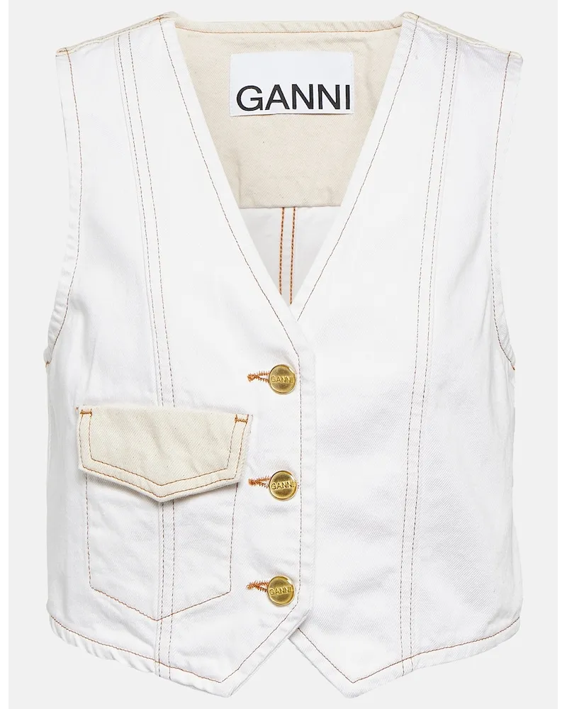 Ganni Gilet di jeans cropped Bianco