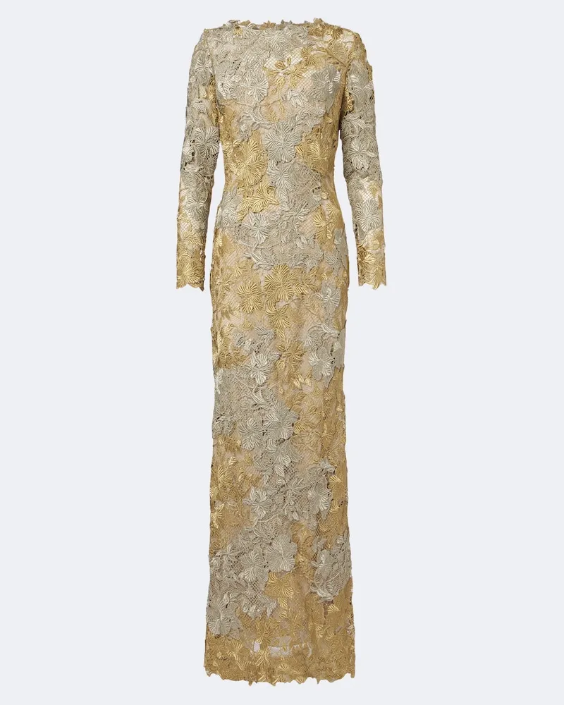Oscar de la Renta Abito lungo in pizzo guipure Oro