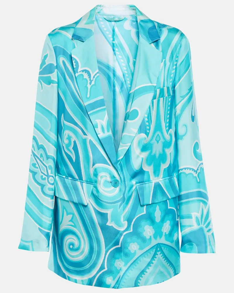 Etro Blazer in twill di seta con stampa Blu