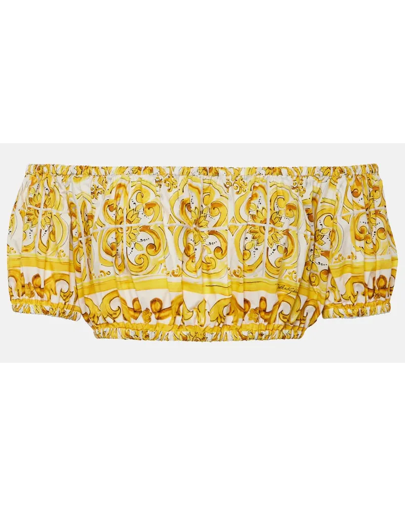 Dolce & Gabbana Top cropped Majolica con scollo bardot Giallo