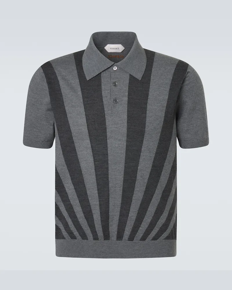 Versace Polo in lana vergine a righe con intarsi Grigio
