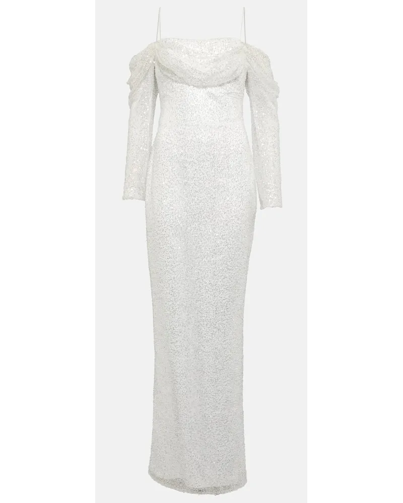 RASARIO Bridal - Abito lungo Greta in seta con scollo bardot Bianco