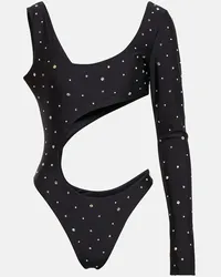 Alessandra Rich Costume intero con cut-out e cristalli Nero