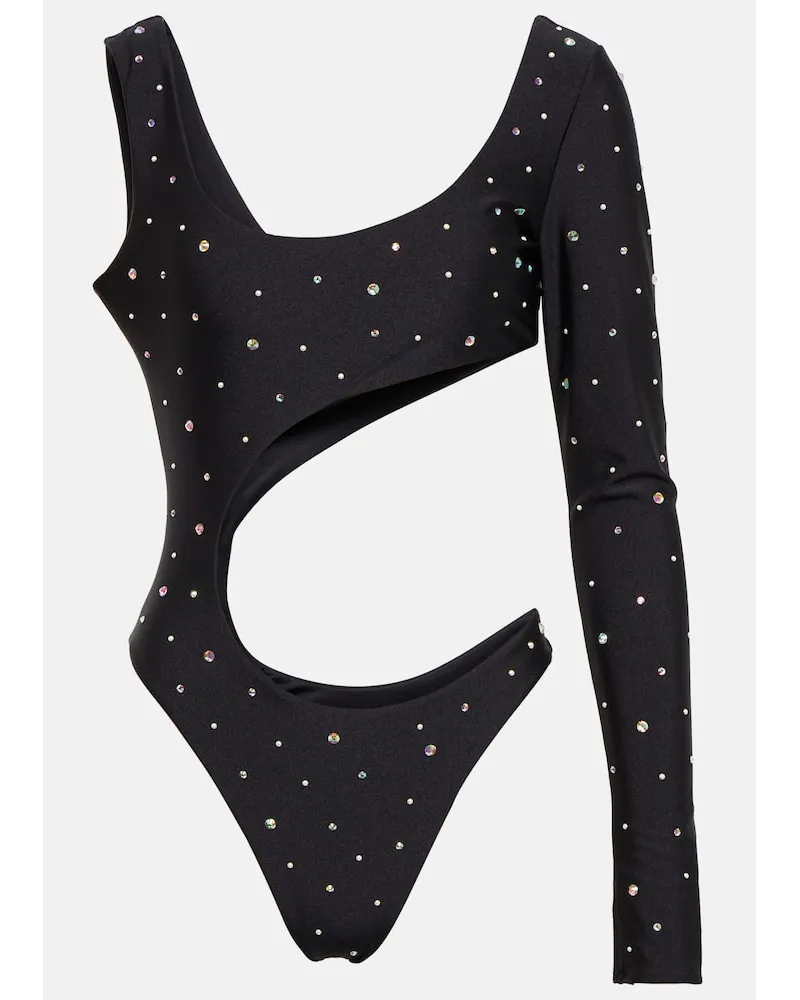 Alessandra Rich Costume intero con cut-out e cristalli Nero