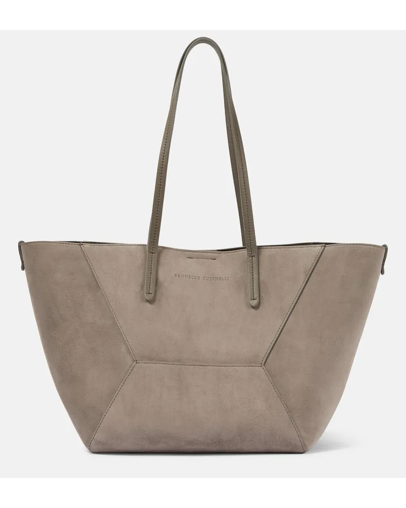 Brunello Cucinelli Borsa Duo Large in suede Grigio