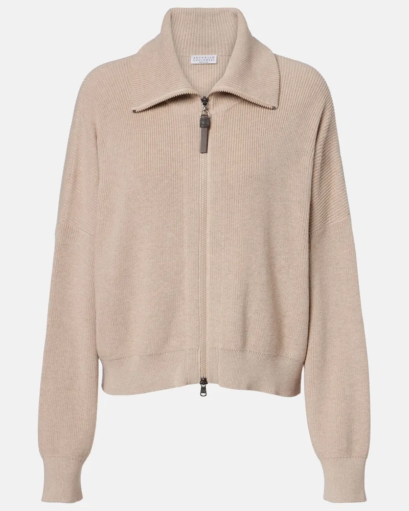 Brunello Cucinelli Giacca blouson in maglia di cotone Beige