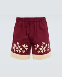 BODE Shorts Moonflower Appliqué in cotone Rosso