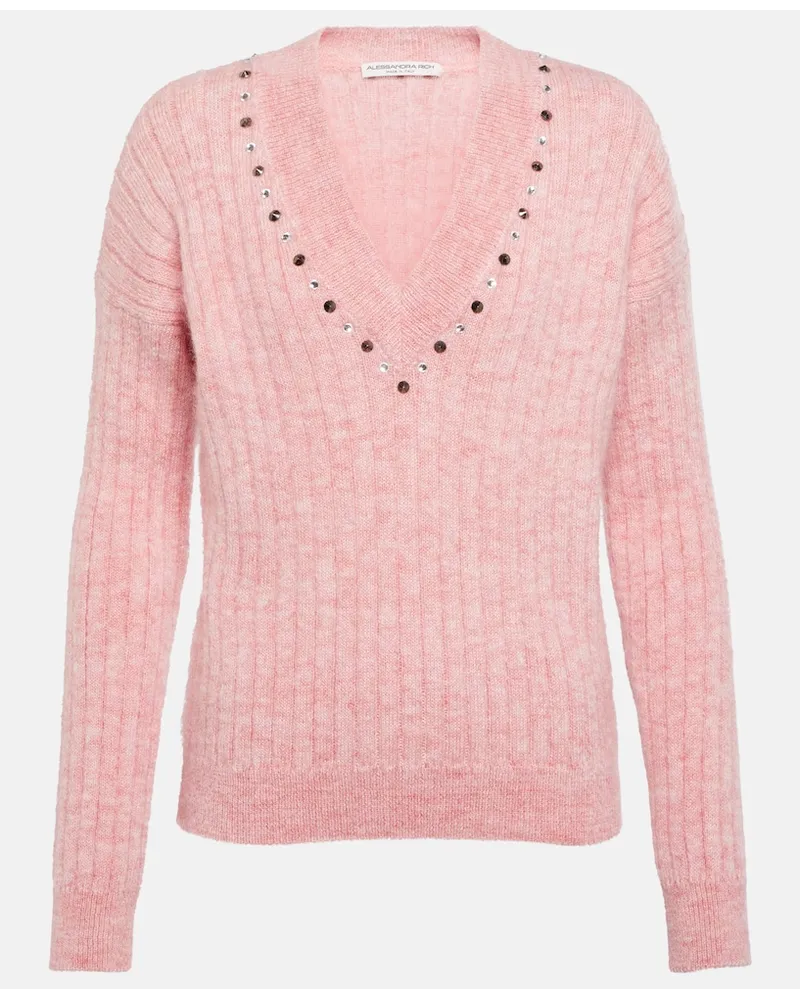 Alessandra Rich Pullover in misto lana con decorazioni Rosa