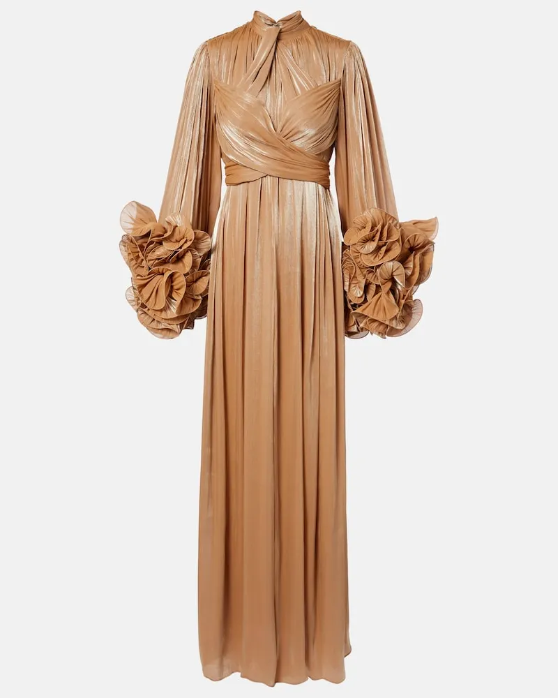 COSTARELLOS Abito lungo in georgette con volant Beige