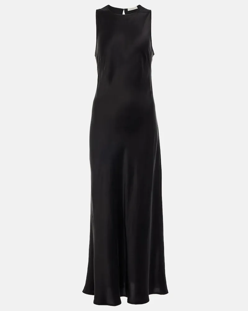 ASCENO Abito lungo Valencia in twill di seta Nero
