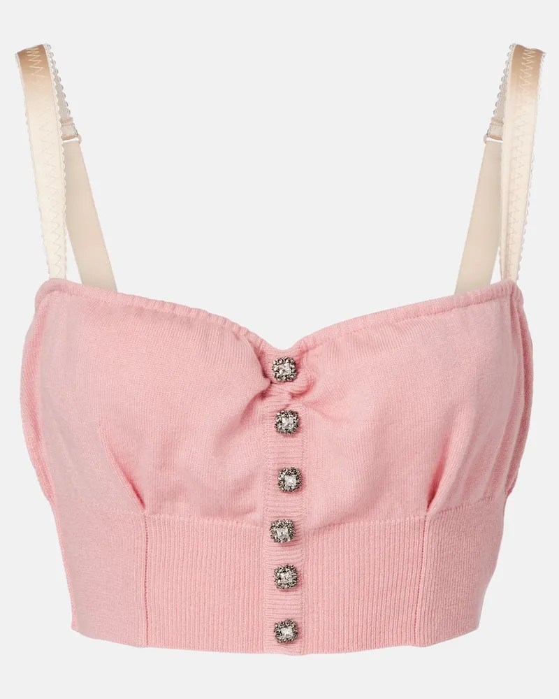 Dolce & Gabbana Top cropped in misto seta con cristalli Rosa