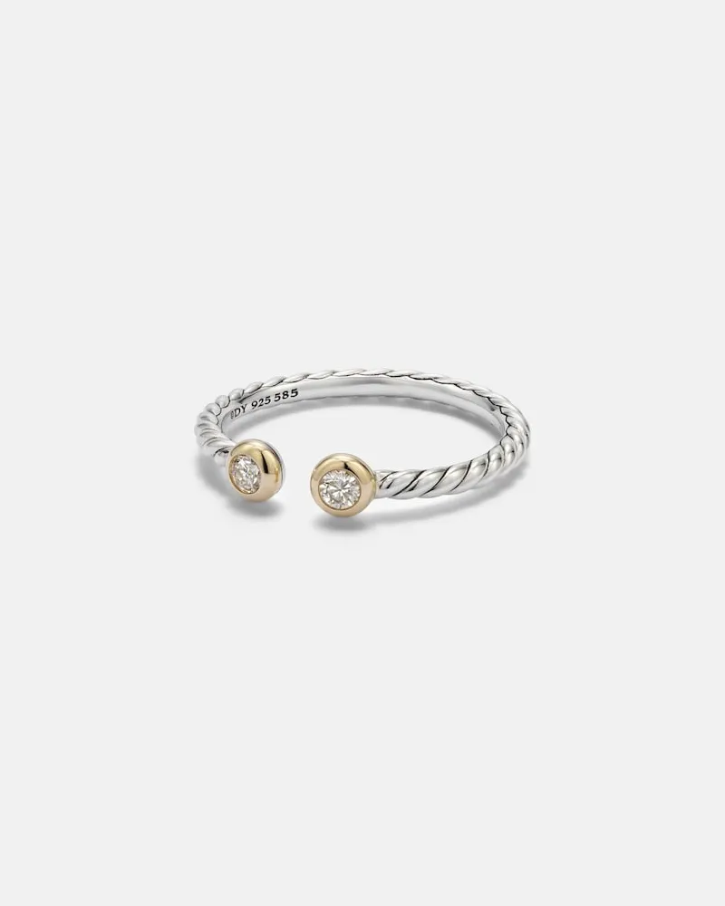 David Yurman Anello Cable Open in argento sterling e oro 14kt con diamanti Argento