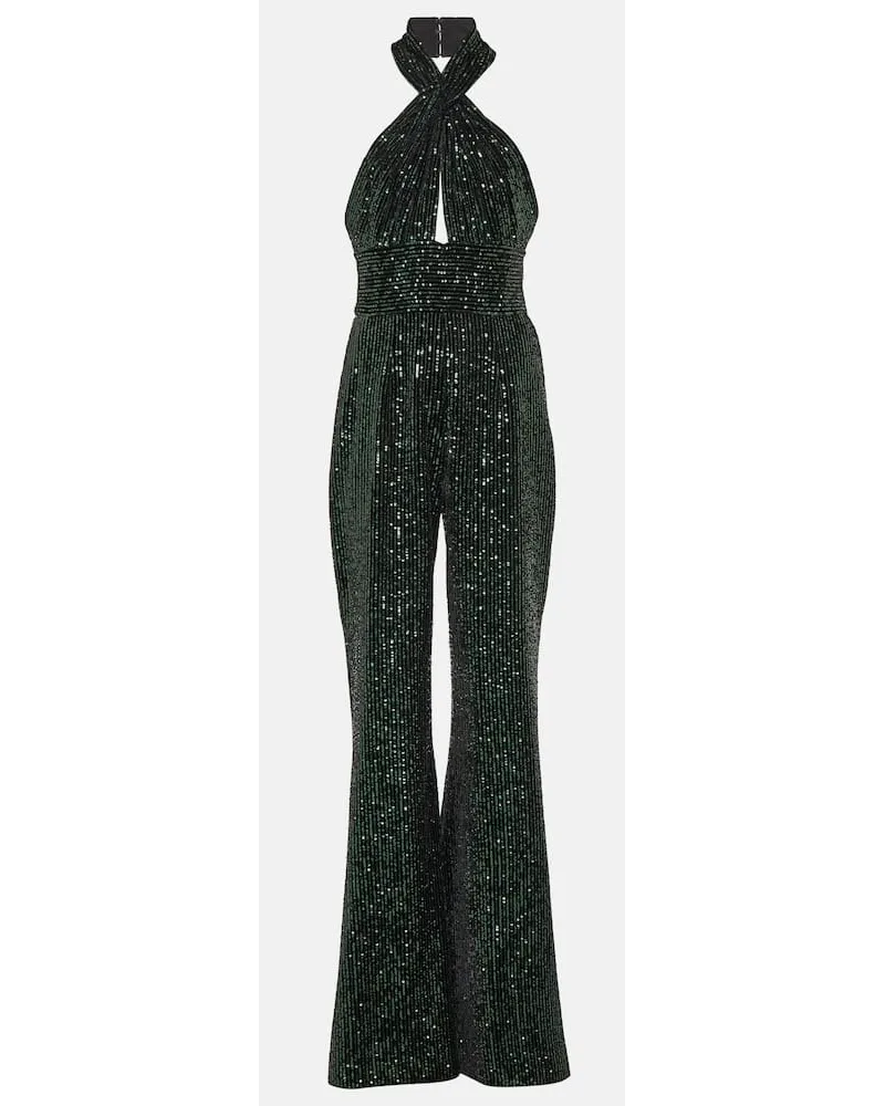 Elie Saab Jumpsuit a gamba larga con paillettes Verde