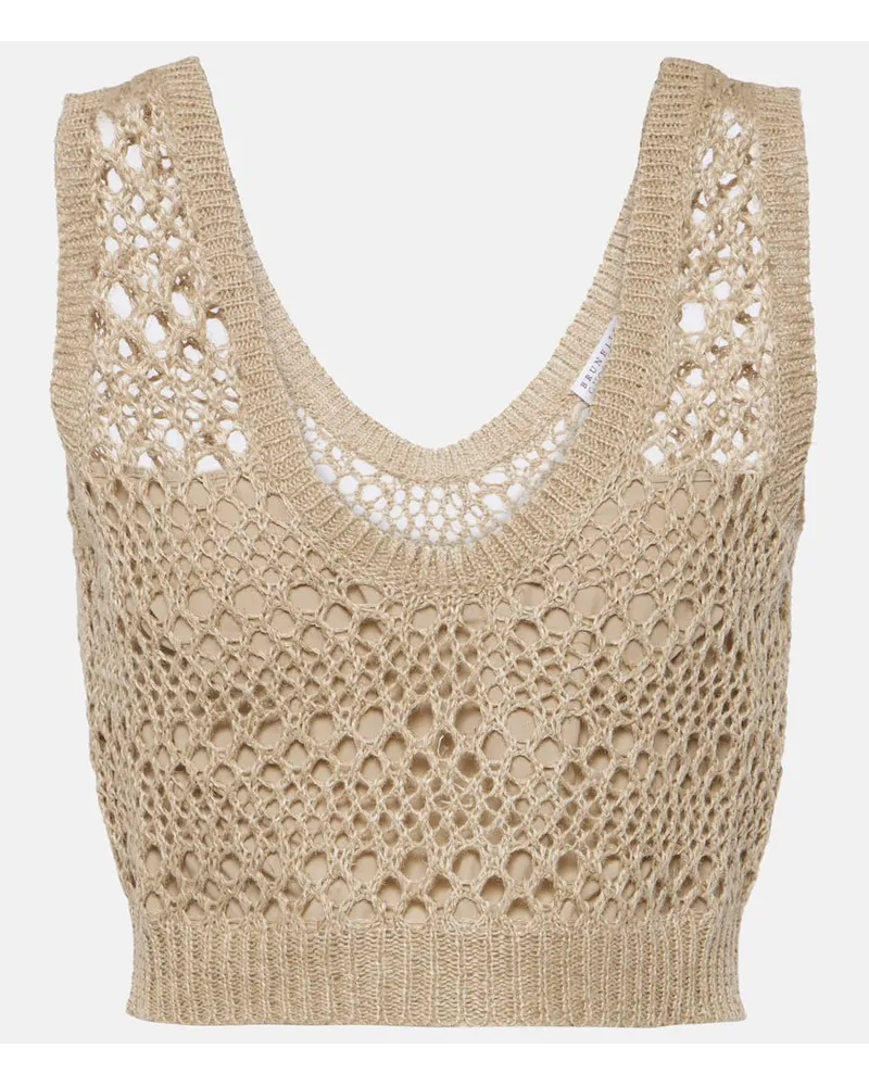 Brunello Cucinelli Top cropped in maglia di lino e seta Beige