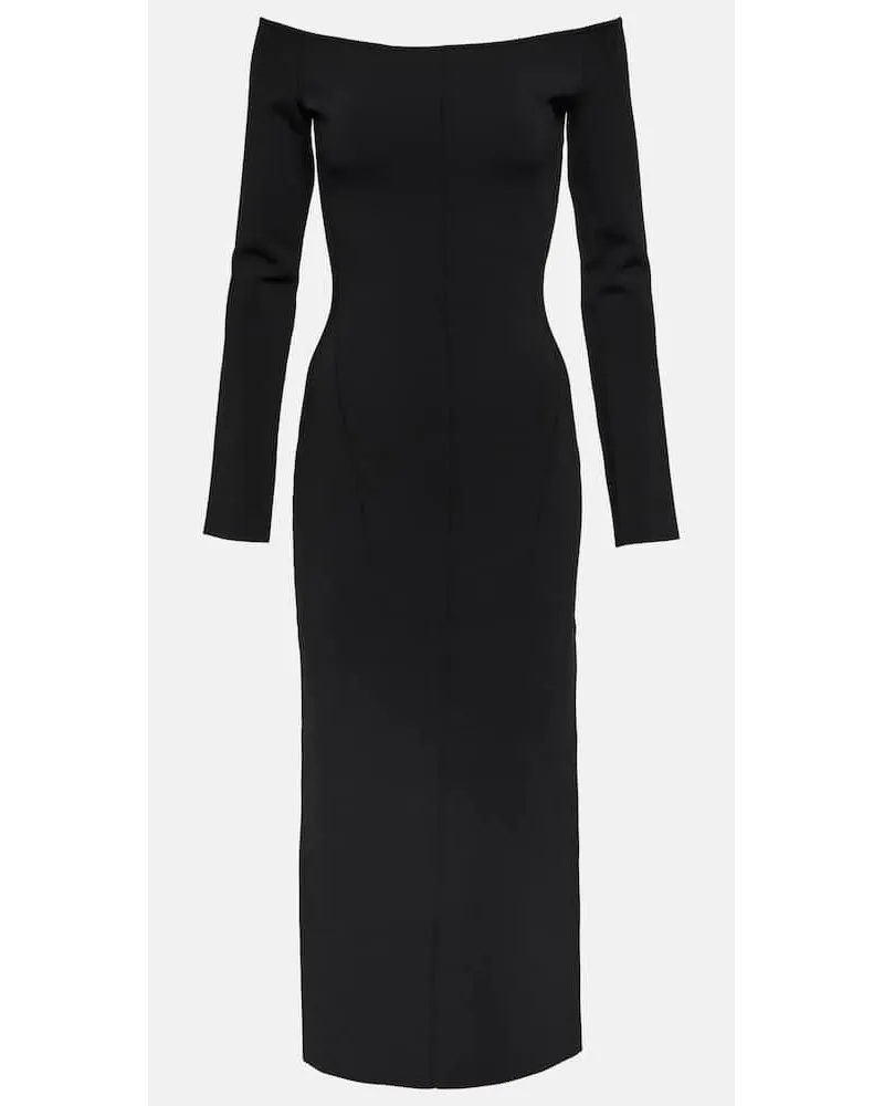 GALVAN Abito midi Aphrodite con scollo bardot Nero