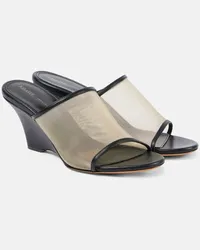 KHAITE Sandali Marion in pelle e mesh con zeppa Nero