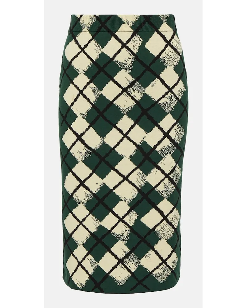 Burberry Gonna midi in cotone a quadri Verde