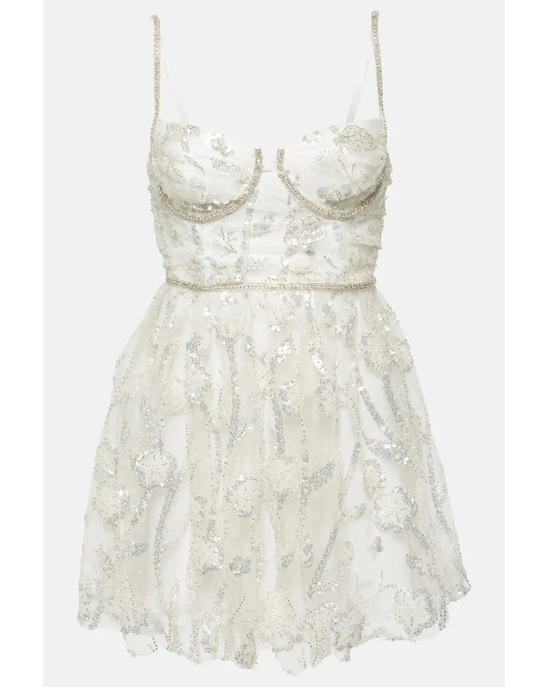 Self-Portrait Miniabito bustier con paillettes Bianco