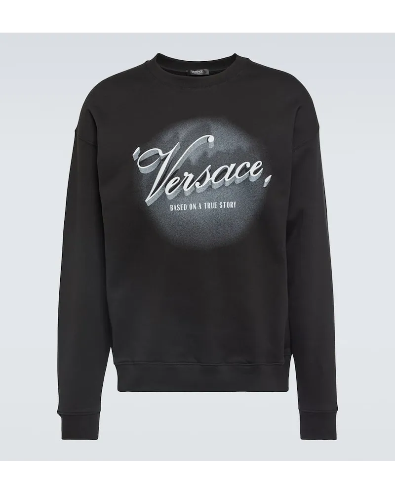 Versace Felpa in jersey di cotone con stampa Nero