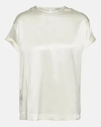 Brunello Cucinelli T-shirt in raso di misto seta Beige