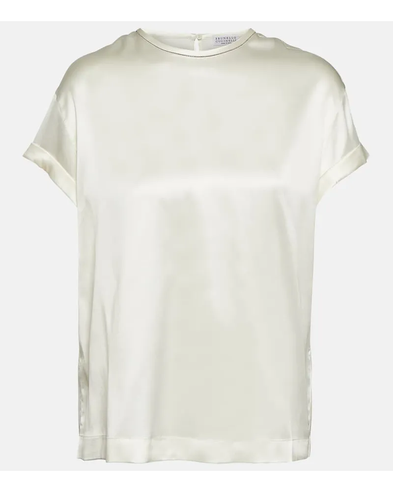 Brunello Cucinelli T-shirt in raso di misto seta Beige