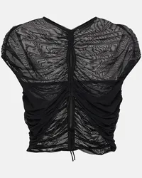 Thierry Mugler Top cropped in mesh con cut-out Nero