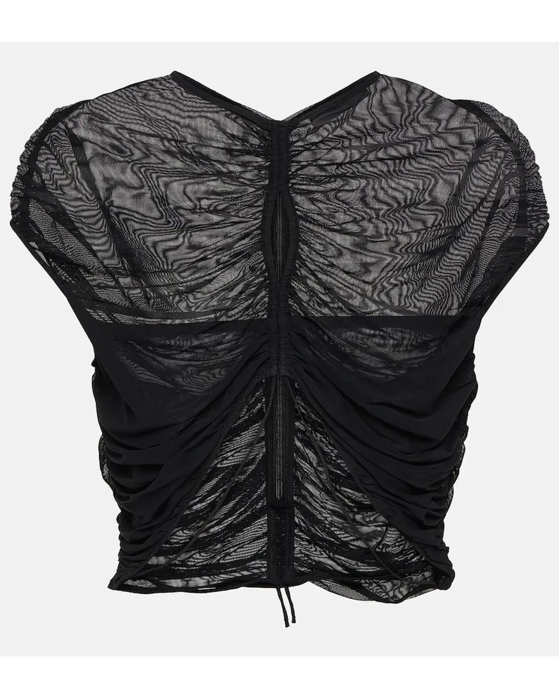 Thierry Mugler Top cropped in mesh con cut-out Nero