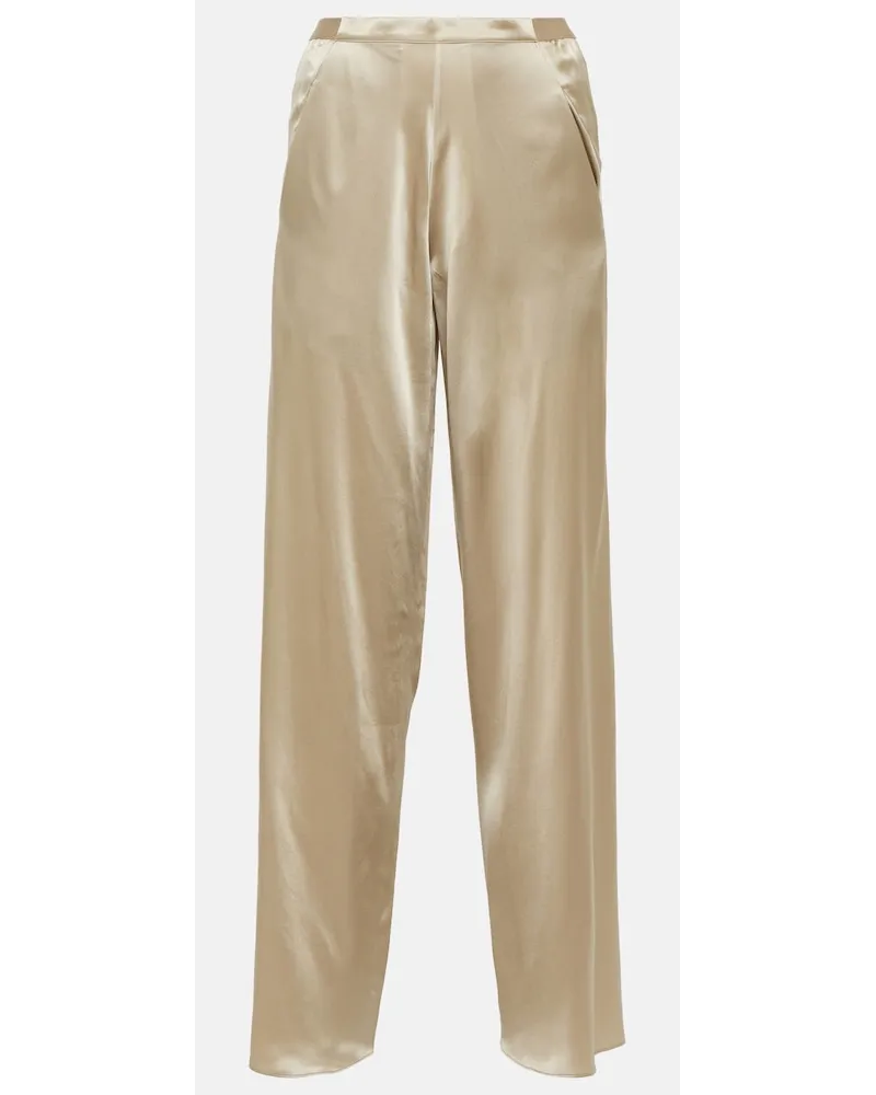 Christopher Esber Pantaloni regular in raso di seta Beige