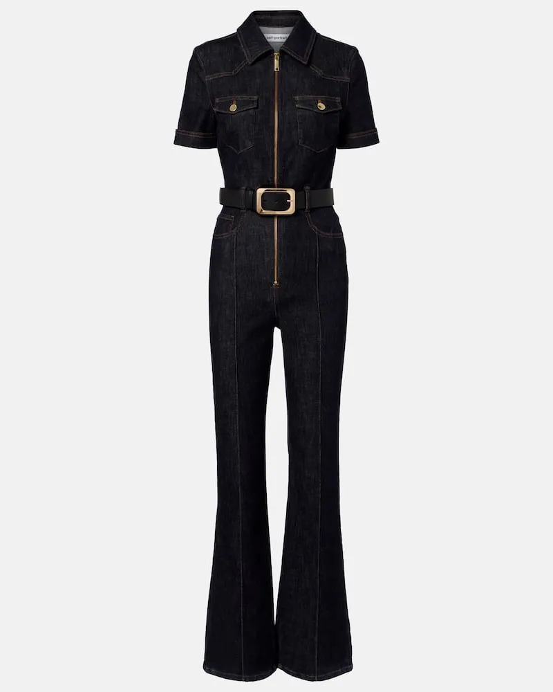 Self-Portrait Jumpsuit di jeans con cintura Blu