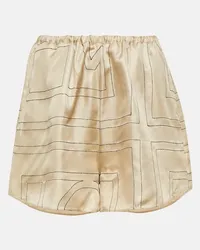 Totême Shorts in seta con logo Marrone