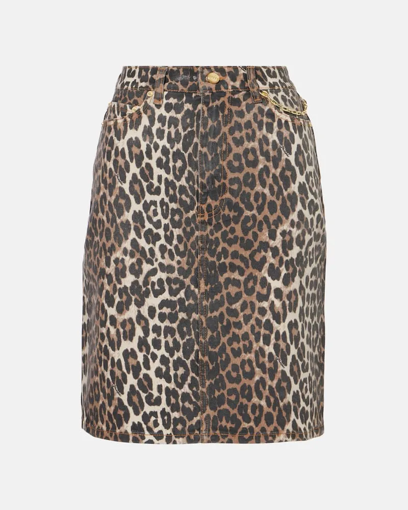 Ganni Gonna di jeans con stampa leopardata Marrone