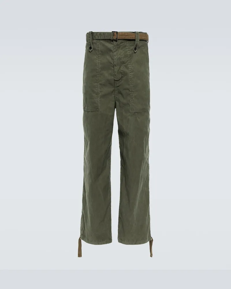 Sacai Pantaloni in cotone con cintura Verde