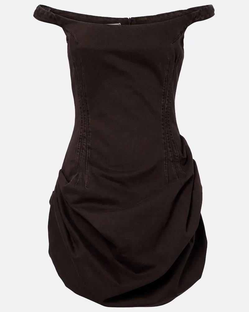 Magda Butrym Abito corto di jeans off-shoulder Marrone