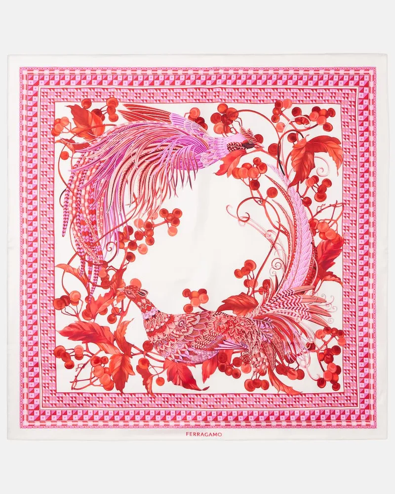 Ferragamo Foulard in seta con stampa Rosso