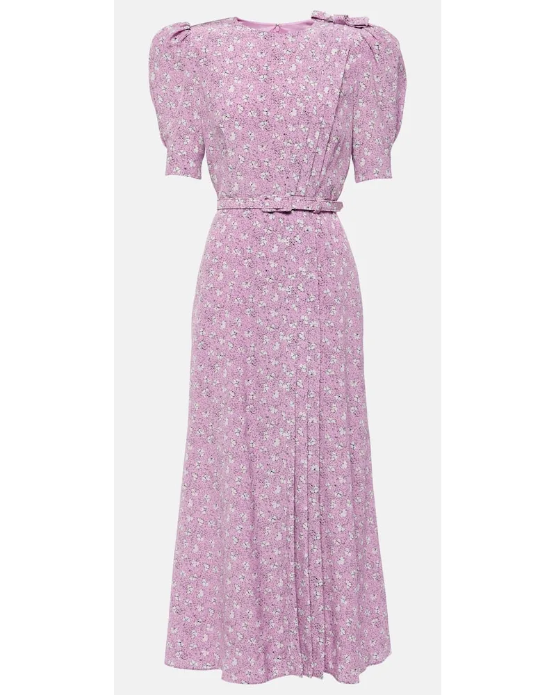Alessandra Rich Abito midi in seta con stampa Rosa