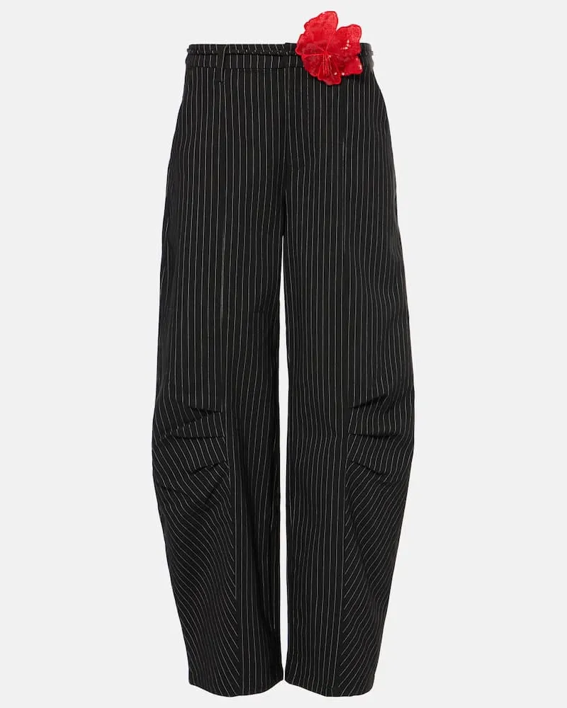 ROTATE Birger Christensen Pantaloni a gamba larga a righe Nero