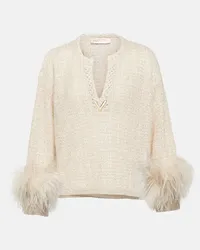 Valentino Garavani Pullover in Lurex® mohair con piume Bianco