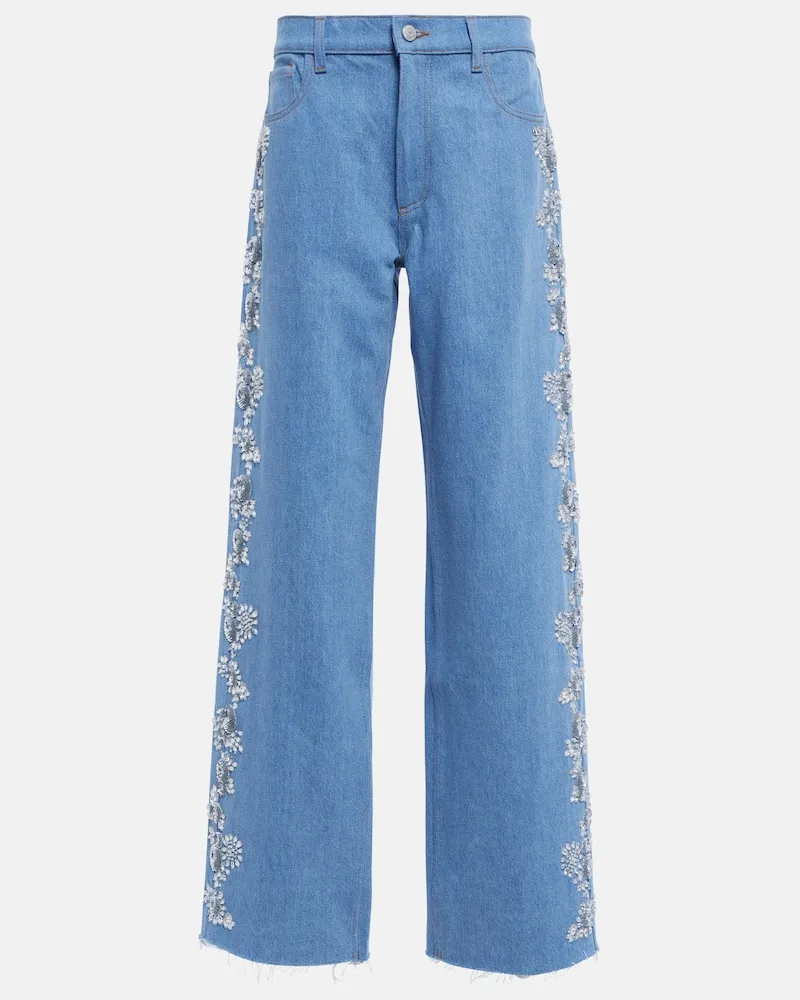 Magda Butrym Jeans a gamba larga con ricamo Blu