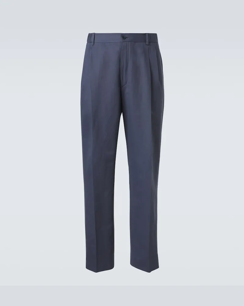 Brioni Pantaloni regular in lino e cotone Blu