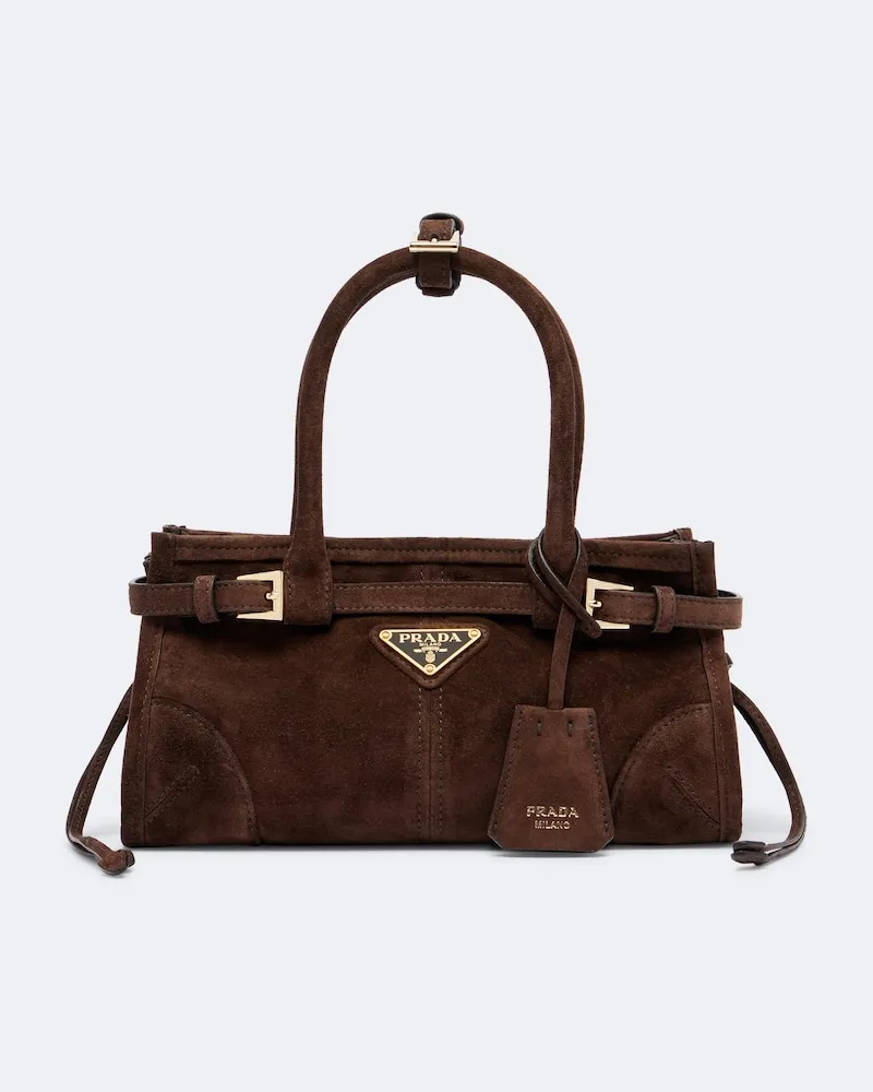 Prada Borsa Bonnie Mini in suede Marrone