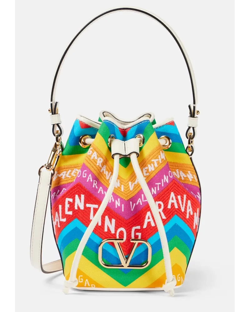 Valentino Garavani Secchiello VLogo Mini in canvas Multicolore