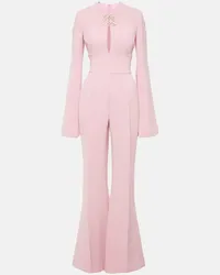 Elie Saab Jumpsuit flared in cady con cristalli Rosa