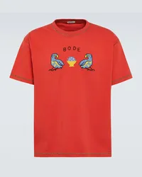 BODE T-shirt Twin Parakeet in cotone con ricamo Rosso